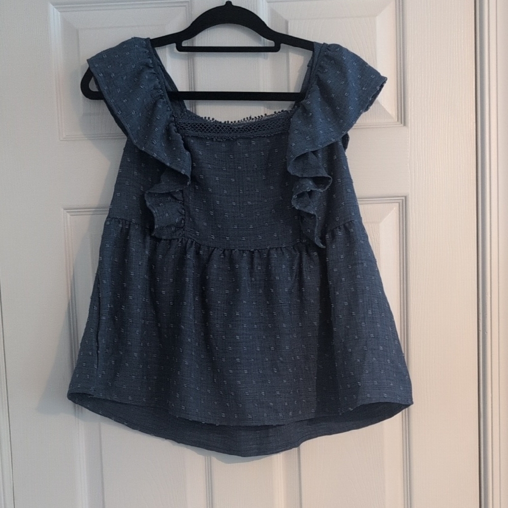 SHEIN Navy Ruffled Sleeveless Blouse